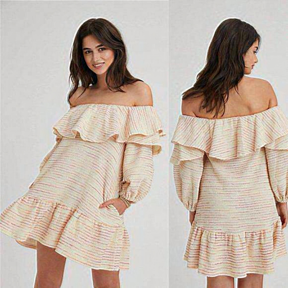 NWT Something Navy Ruffle Tieredโ Long Sleeve Ruffle Mini Dress Women Size M